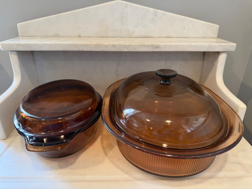 Amber Glass Covered Casserole and Roaster Dishes