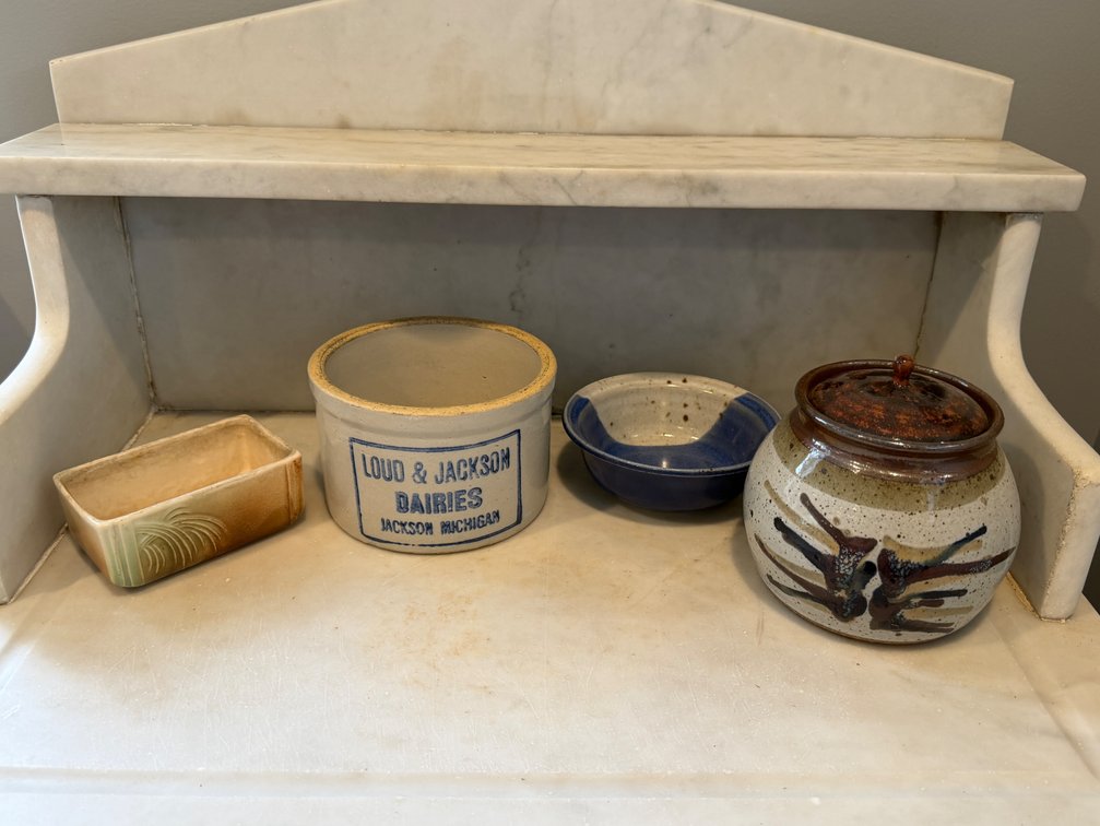Stoneware Crock, Ceramic Planter, Bowl, and Lidded Jar