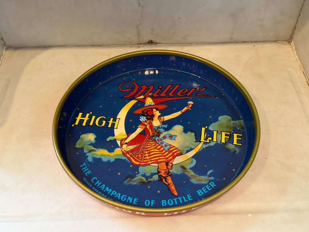 Miller High Life Girl in the Moon Round Metal Beer Tray