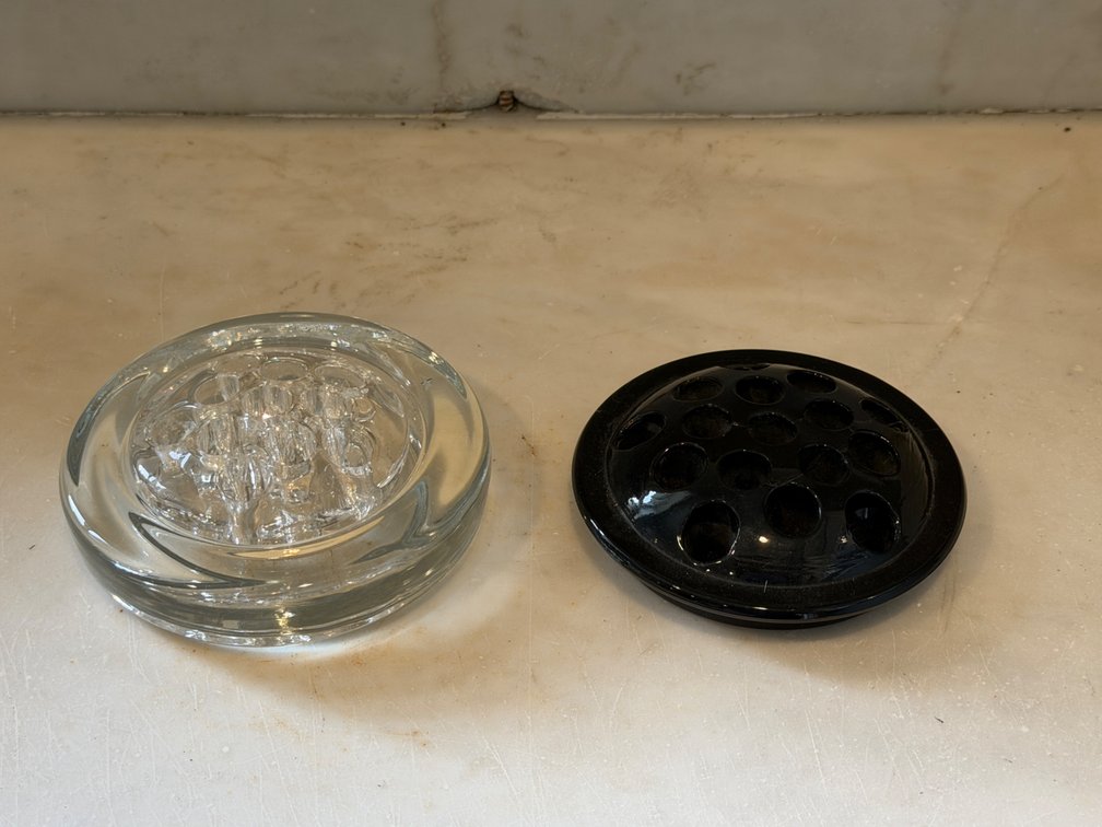 Glass Flower Frogs and Clear Glass Dish
