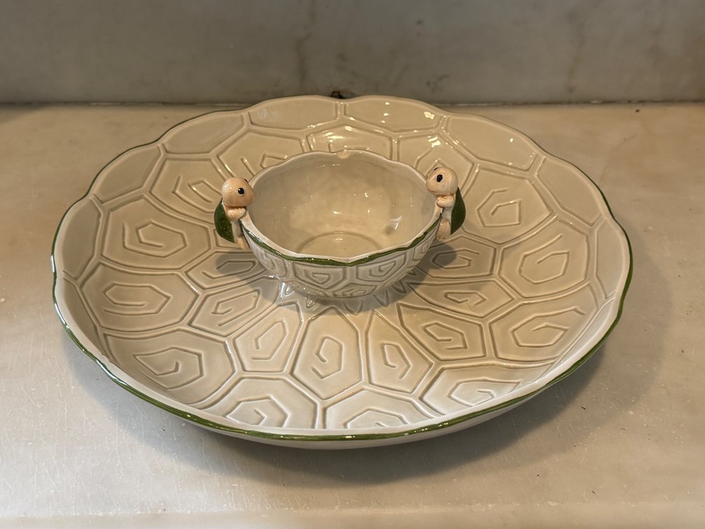 Enesco E-9226 Ceramic Turtle Chip and Dip Platter