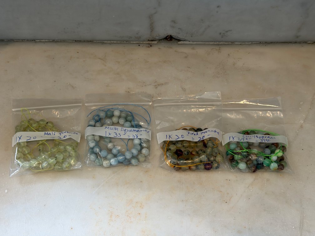Prehnite, Aquamarine, and Chrysoprase Gemstone Bead Strands