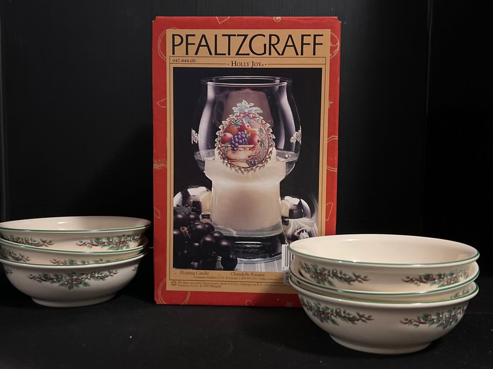 Pfaltzgraff Holly Joy Ceramic Bowls & Floating Candle