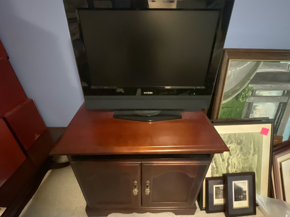 Wood Media Cabinet, Television, VCR, DVD Player, and More
