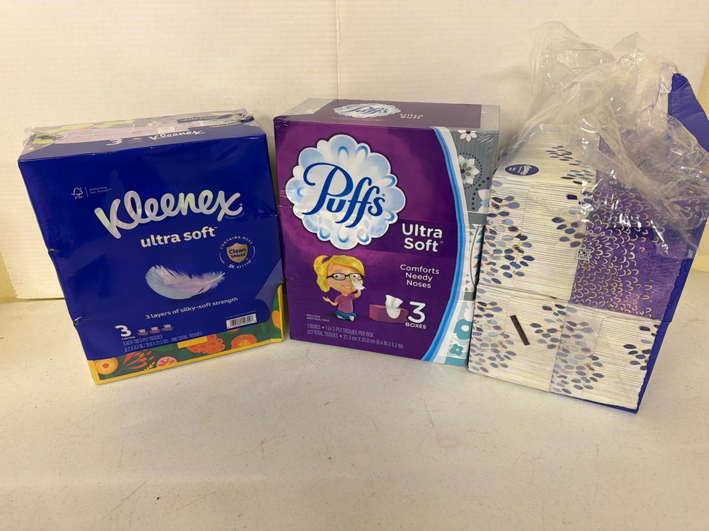 Three Multipacks of Boxed Facial Tissues