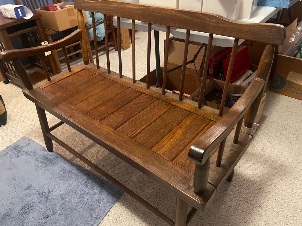Wooden Spindle-Back Bench with Slatted Seat