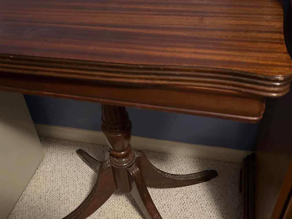 Dark Wood Flip-Top Pedestal Table with Splayed Legs