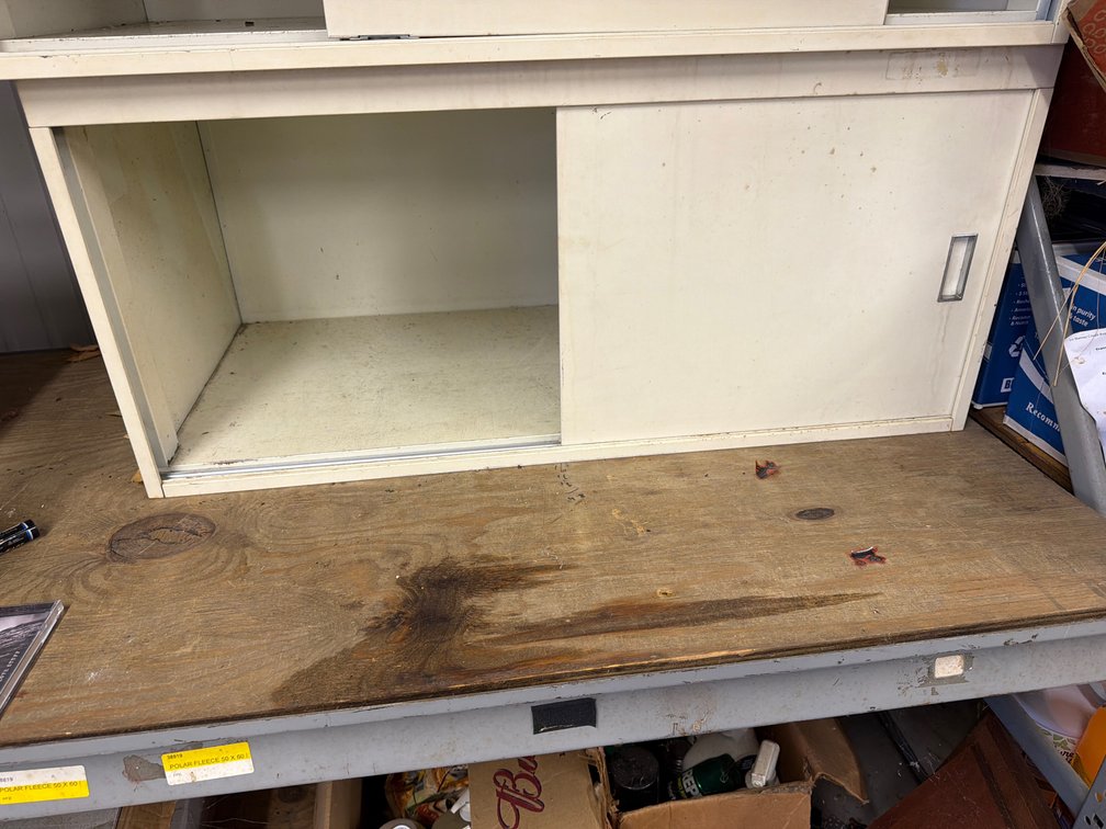 Off-White Metal Sliding Door Storage Cabinet