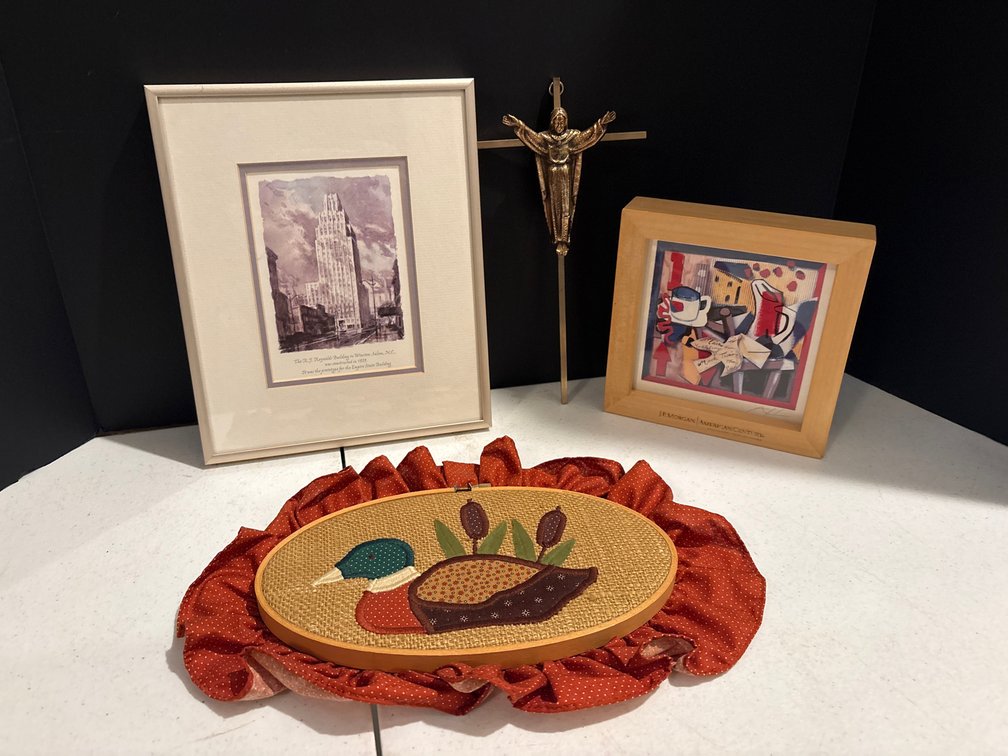 Framed Art Prints & Brass-Tone Crucifix