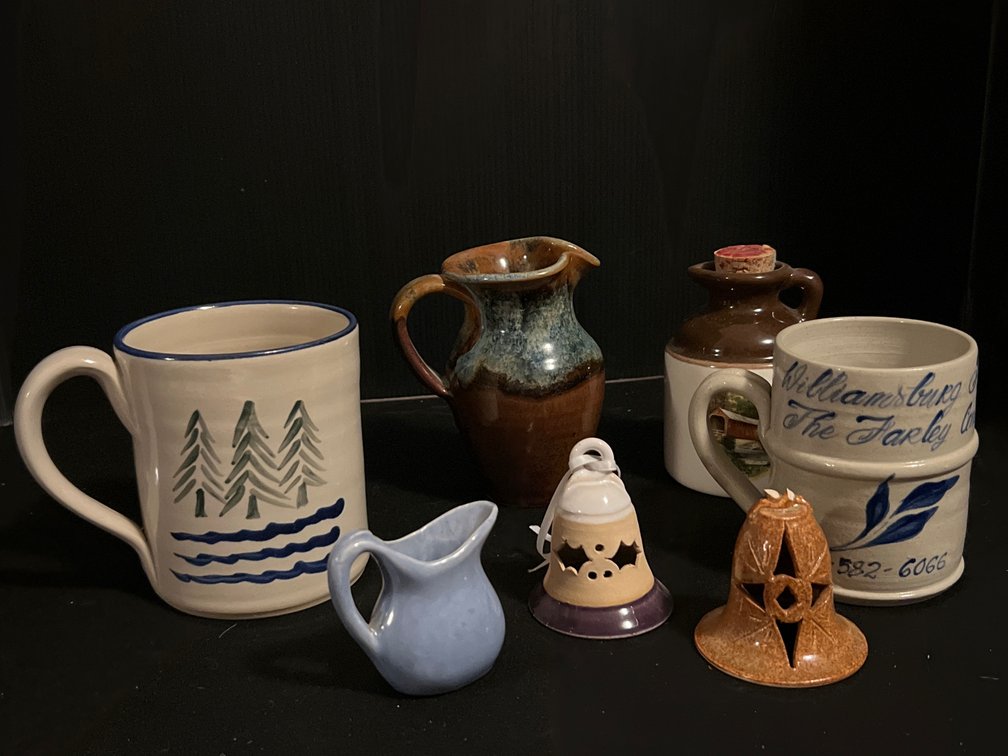 Pottery Mugs, Pitchers, Ceramic Bells, & Jug