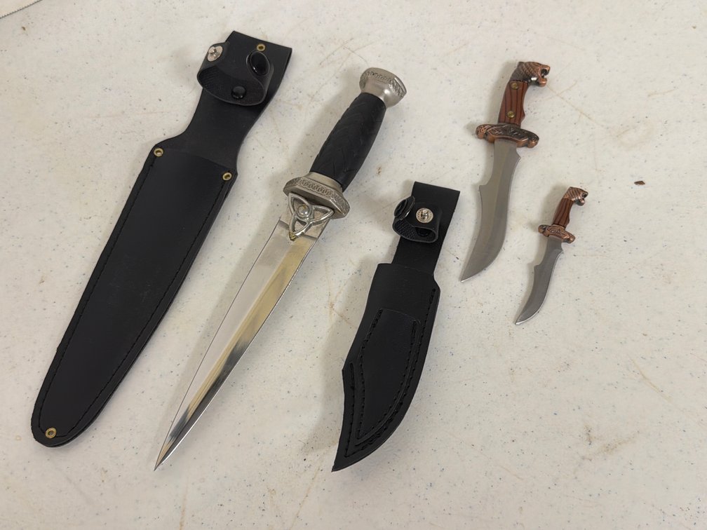 Celtic Motif Dagger and Animal Head Knives with Sheaths