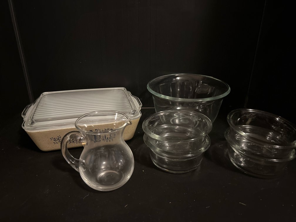 Purex Casserole Dish, Mixing Bowl, Pitcher, and Custard Cups