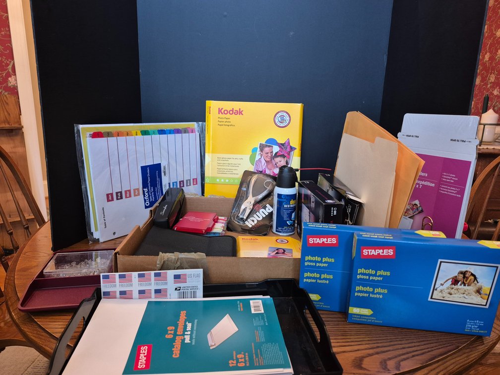 Desk Supplies Photo Paper, Office Supplies, and Dry-Erase Calendar Board