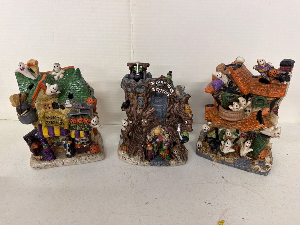 Painted Halloween Village Building Figurines