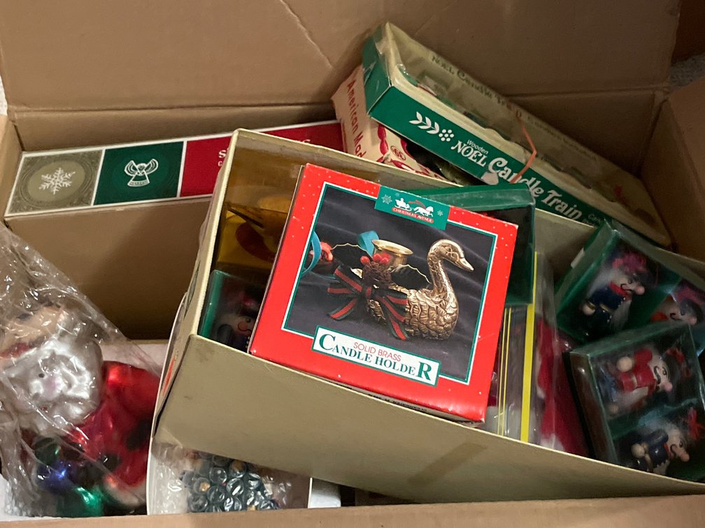 Christmas Tree Ornaments, Brass Candle Holder, Nutcrackers, and More