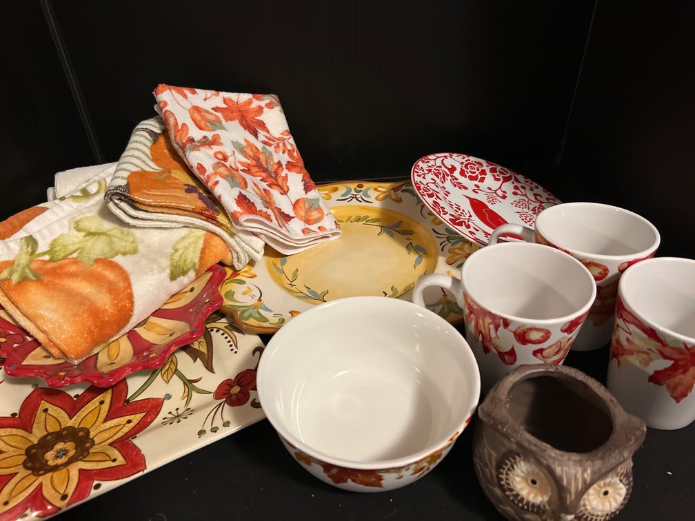 Autumn Tableware, Ceramic Owl & Kitchen Linens