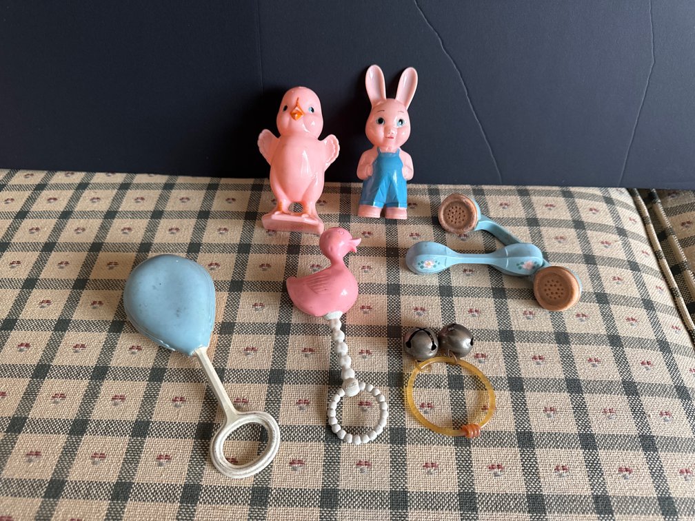 Vintage Plastic Baby Rattles, Teething Ring