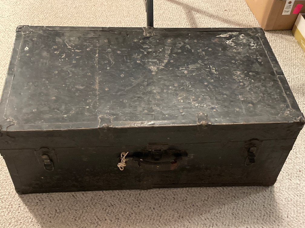 Black Riveted Metal Flat-Top Storage Trunk