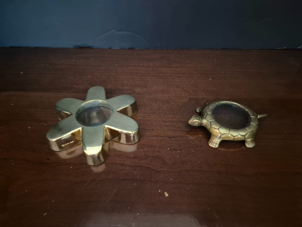 Brass Flower/Turtle Magnifying Paperweights