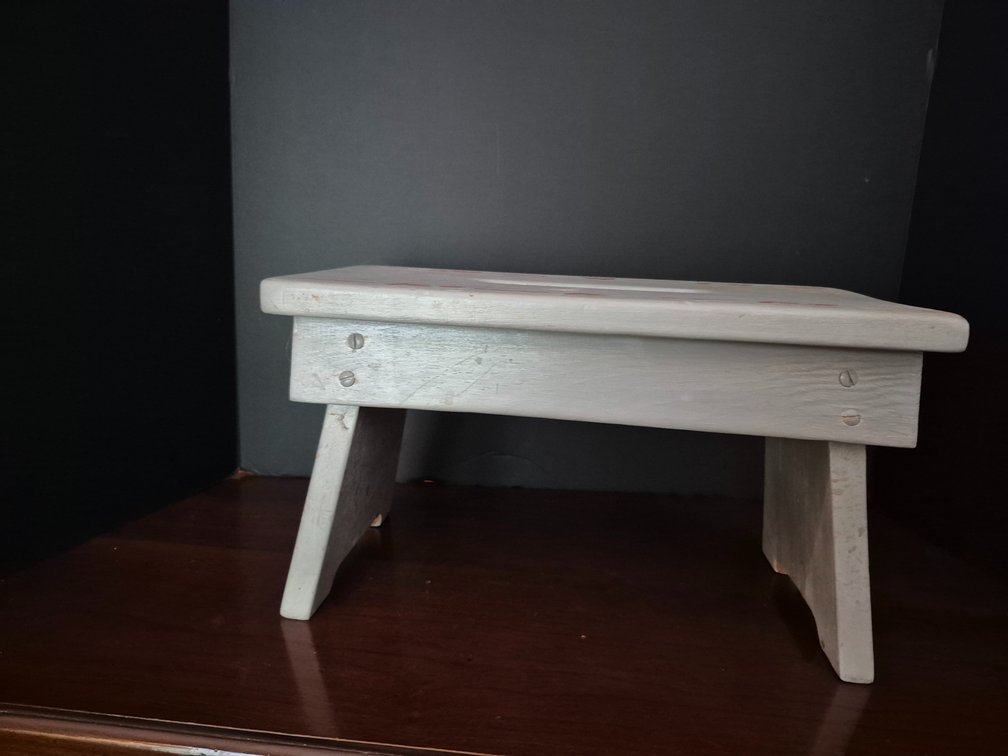 Painted Wood Footstool with Cutout Handle