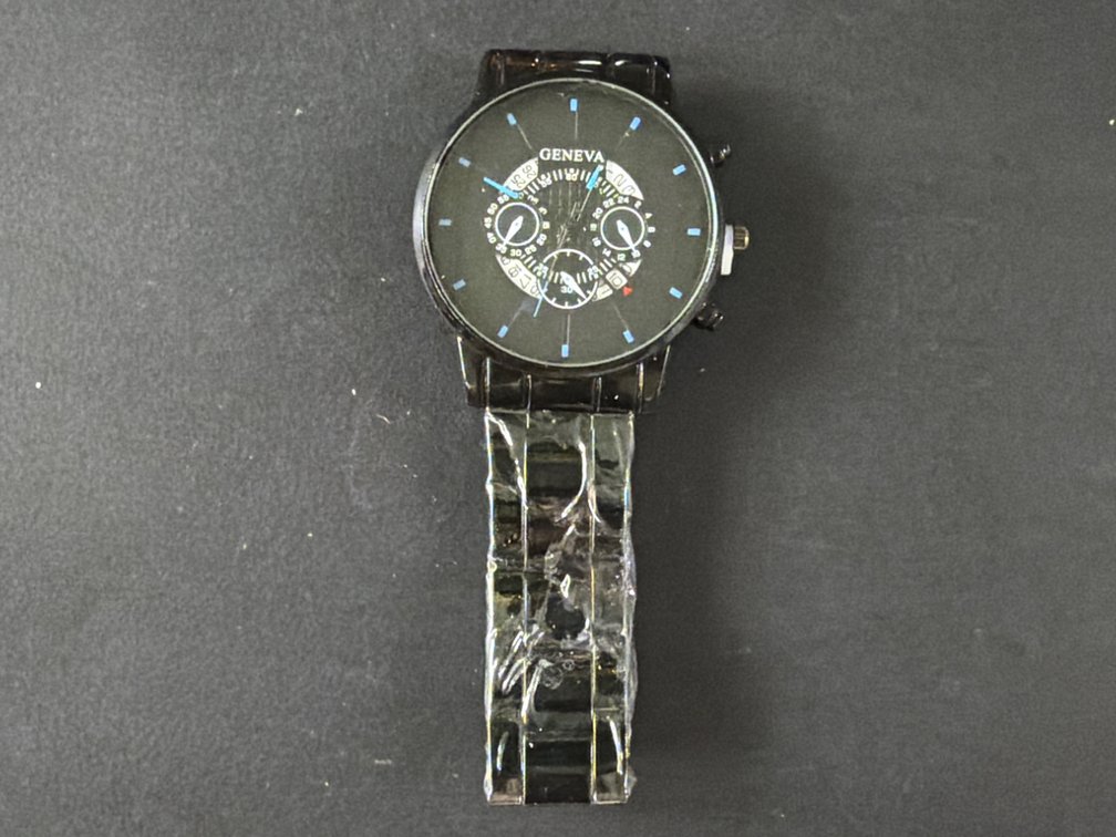 Geneva Black-Tone Metal Link Bracelet Wristwatch