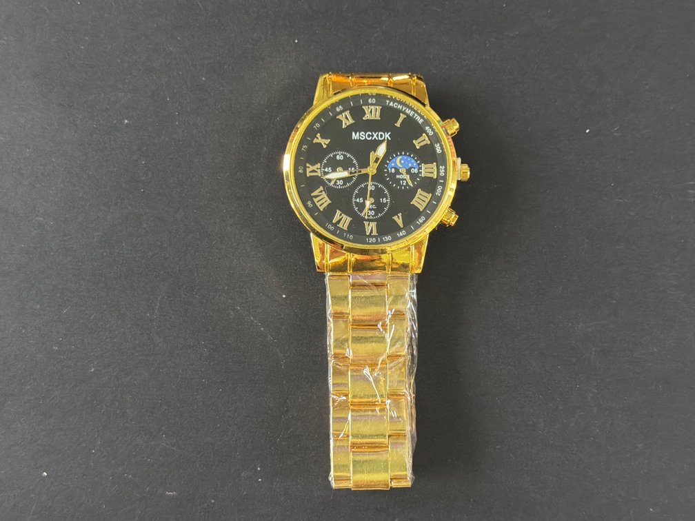 MSCXDK Gold-Tone Wristwatch with Black Dial