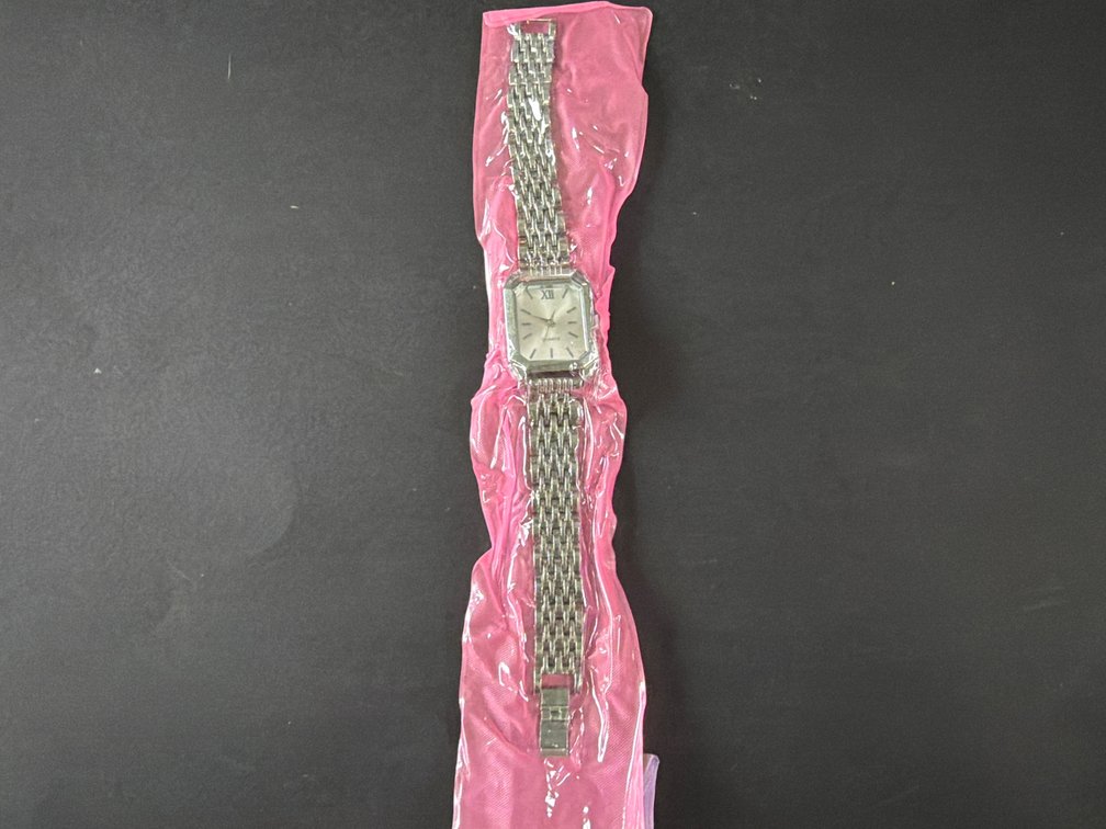 Silver-Tone Rectangular Quartz Wristwatch