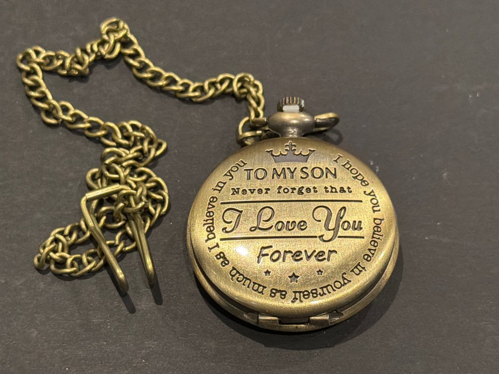 Antique Brass-Finish Pocket Watch with Chain