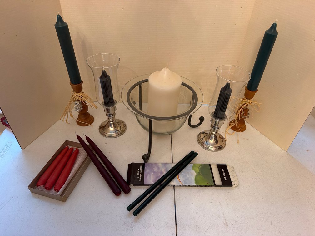 Candlesticks/Hurricane Lamps/Candles