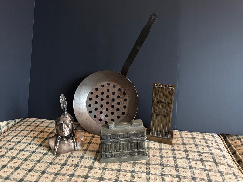 Cast Metal Coin Banks, and Perforated Pan