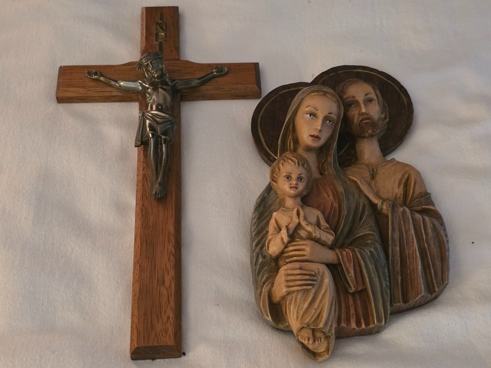 Wall Crucifix/Holy Family Relief Plaque