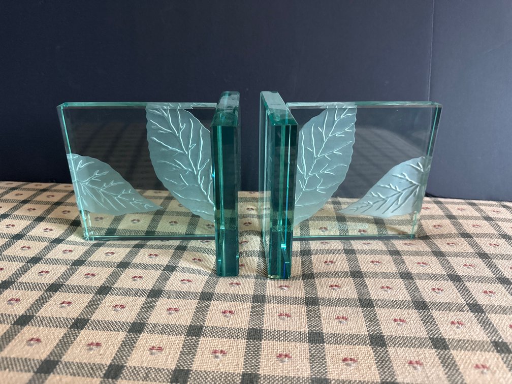 RJ Reynolds Frosted Glass Leaf Bookends