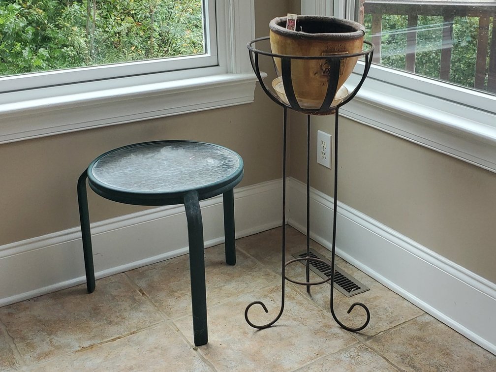 Glass-Top Patio Table, Plant Stand with Ceramic Planter