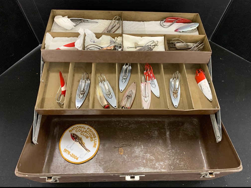 Metal Cantilever Tackle Box with Fishing Spoons