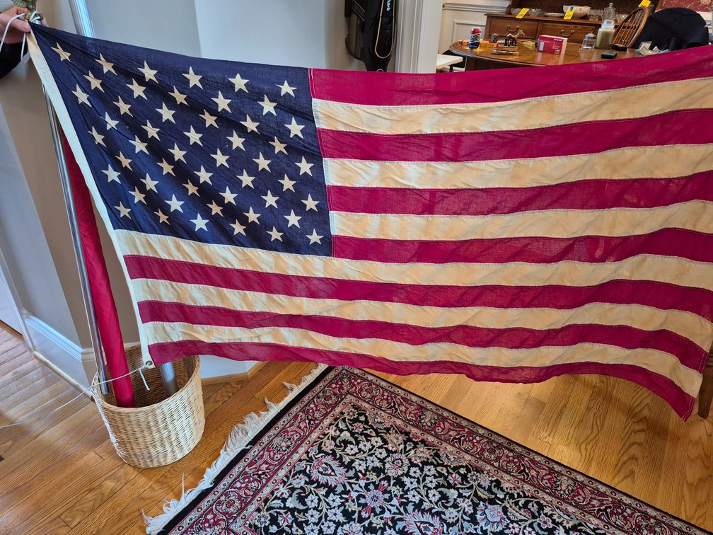 American Flag, Flagpole, Umbrella and Wicker Basket