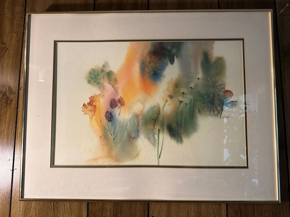 NECHIS Framed Abstract Botanical Watercolor Painting