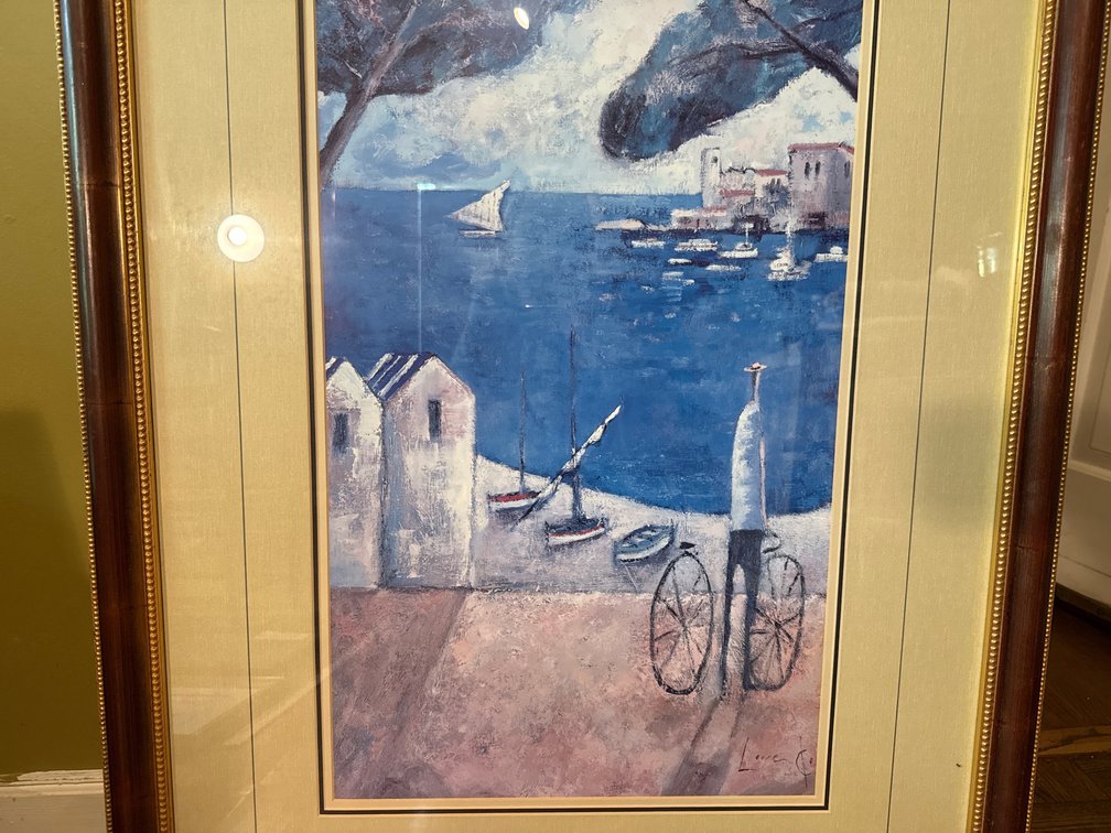 Framed Coastal Harbor Scene Artwork