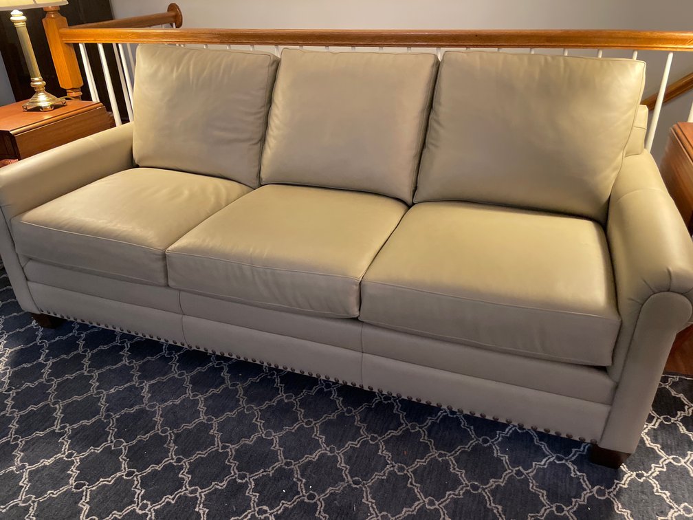 Bassett Furniture Beige Leather Three-Cushion Sofa