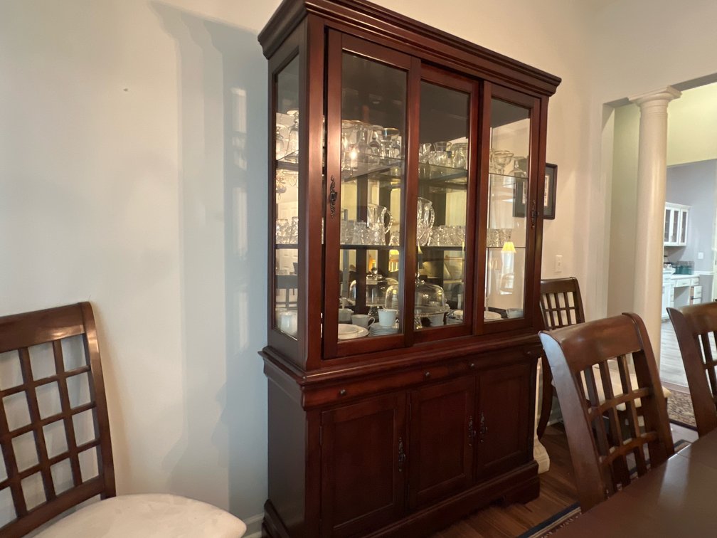 Two-Piece Lighted Wood China Cabinet
