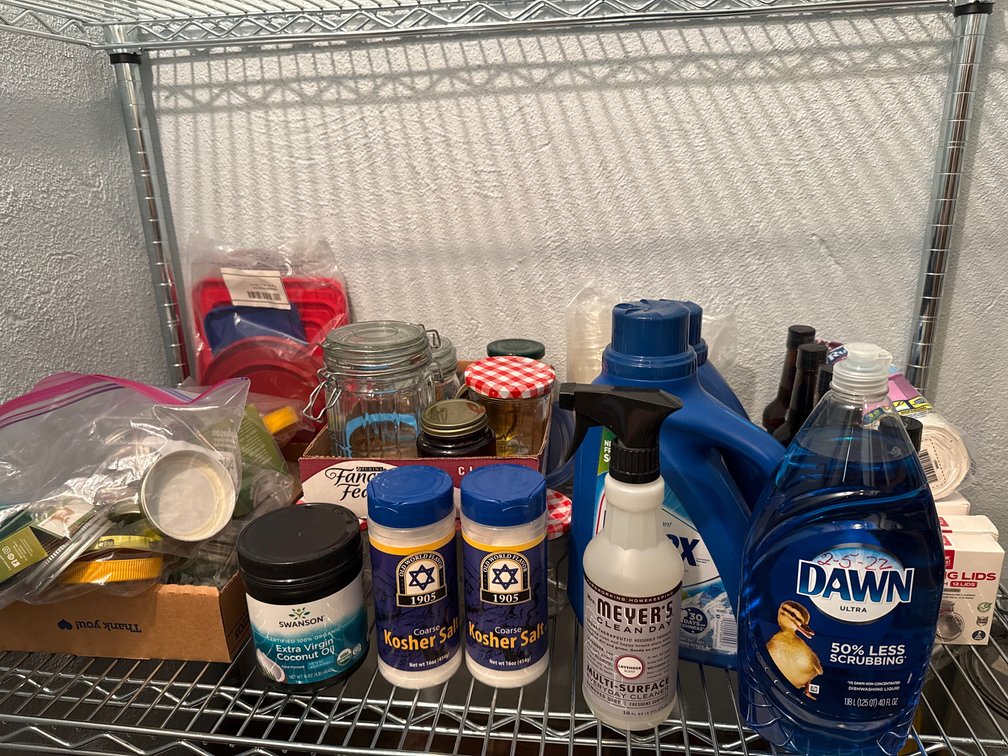 Cleaning Supplies, Pantry Goods, and Canning Jars