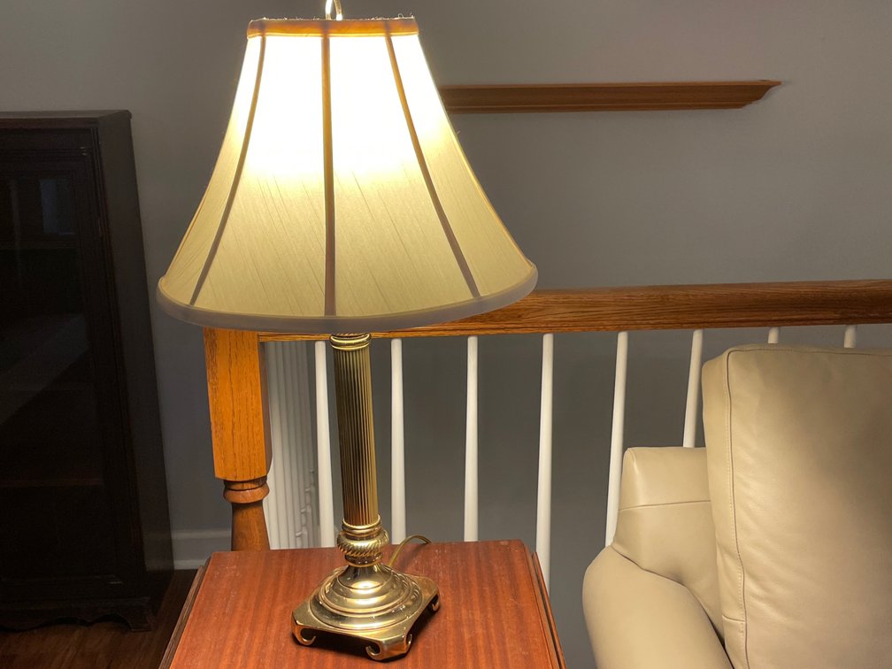 Brass-Tone Fluted Column Table Lamp with Fabric Shade