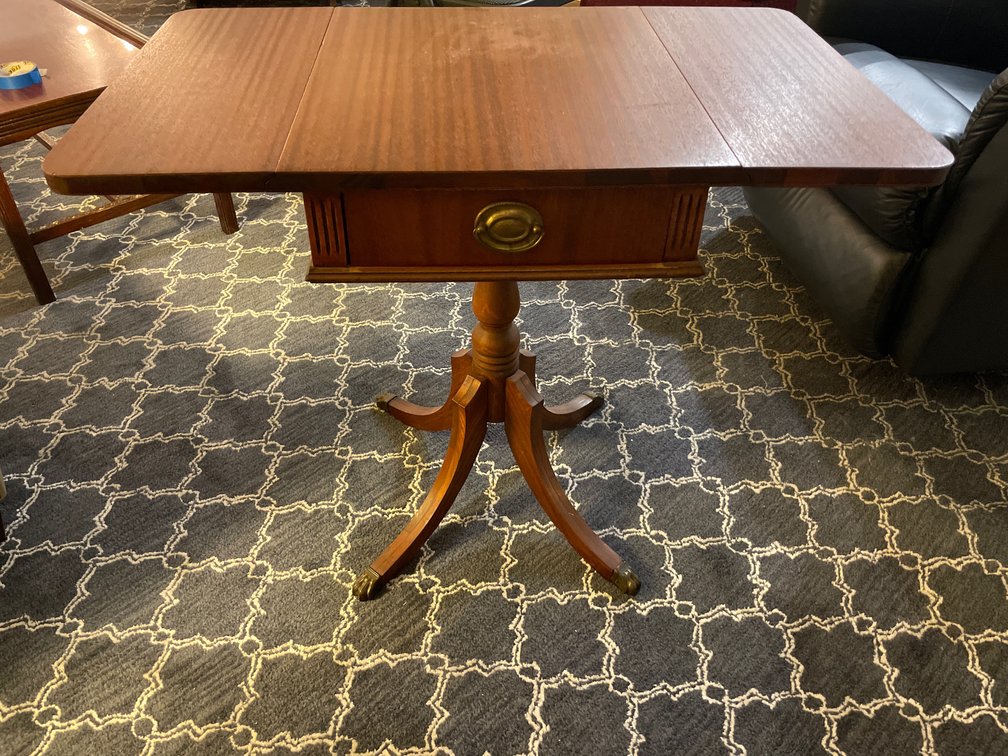 Wood Drop-Leaf Pedestal Table with Brass Claw Feet