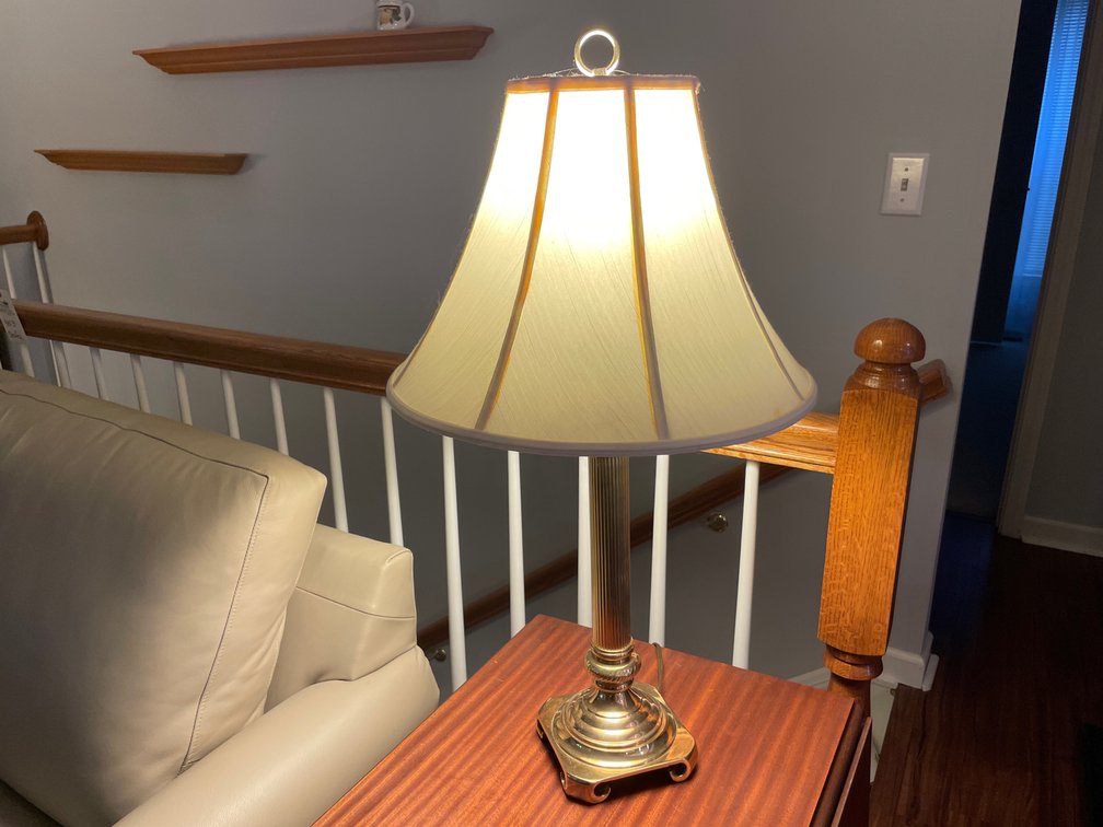 Brass-Tone Fluted Column Table Lamp with Bell Shade