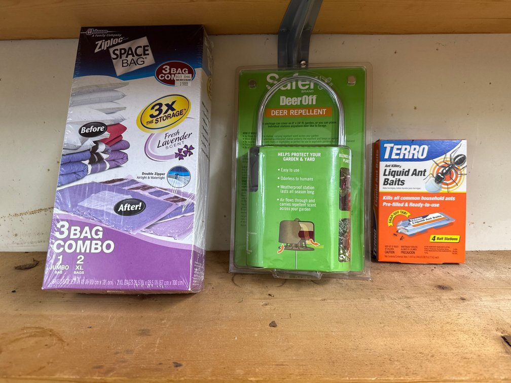 Vacuum Storage Bags, Deer Repellent, and Ant Baits