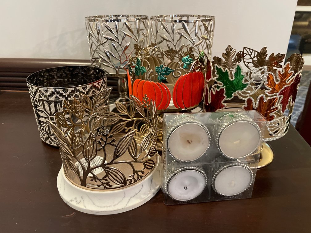 Metal Candle Sleeves, Pedestal Holders, and Candles