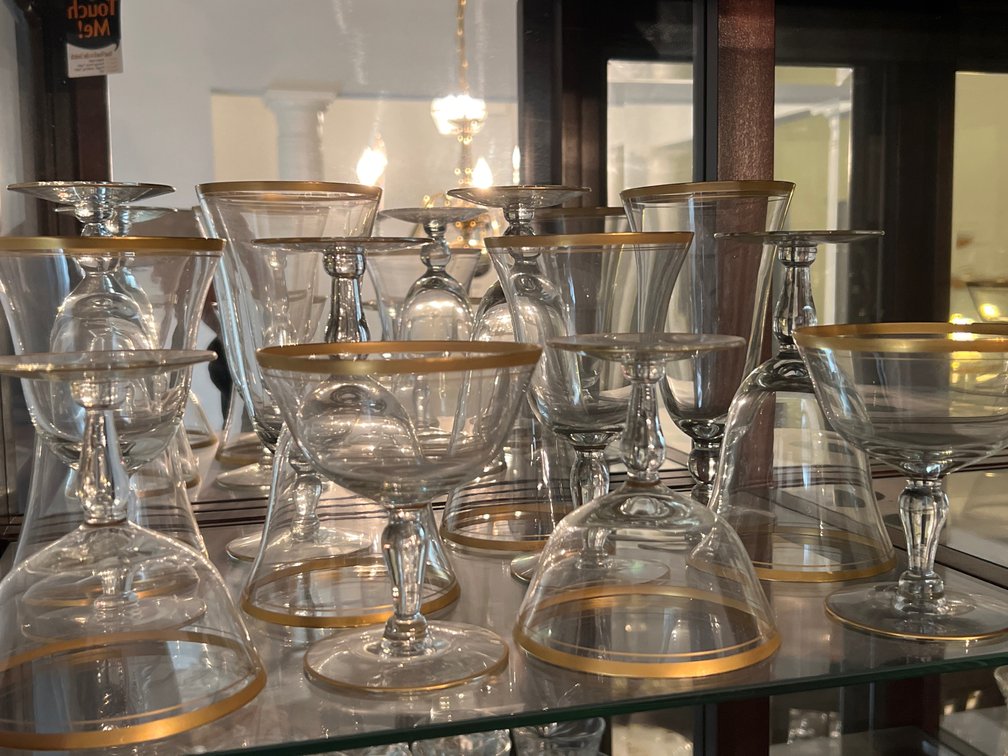 Gold-Rimmed Clear Glass Stemware Collection