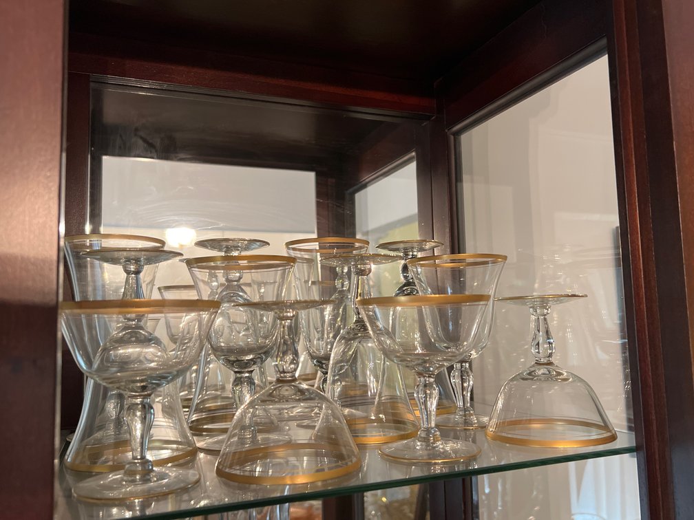 Gold-Rimmed Clear Glass Stemware Set