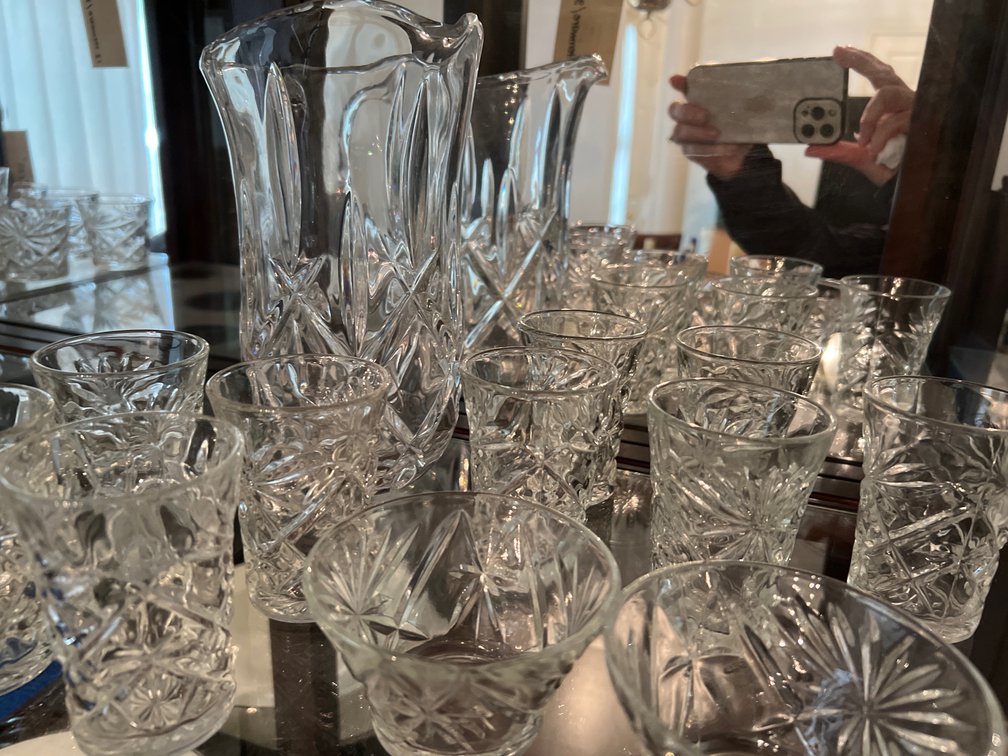Cut Glass Pitcher, Tumblers