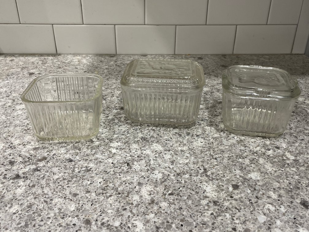 Clear Ribbed Glass Refrigerator Dishes with Lids
