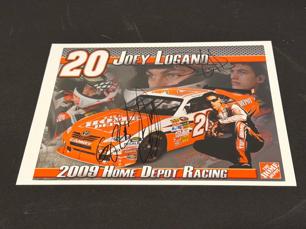 Autographed Joey Logano/Greg Zipadelli/Joe Gibbs 2009 The Home Depot Racing Card
